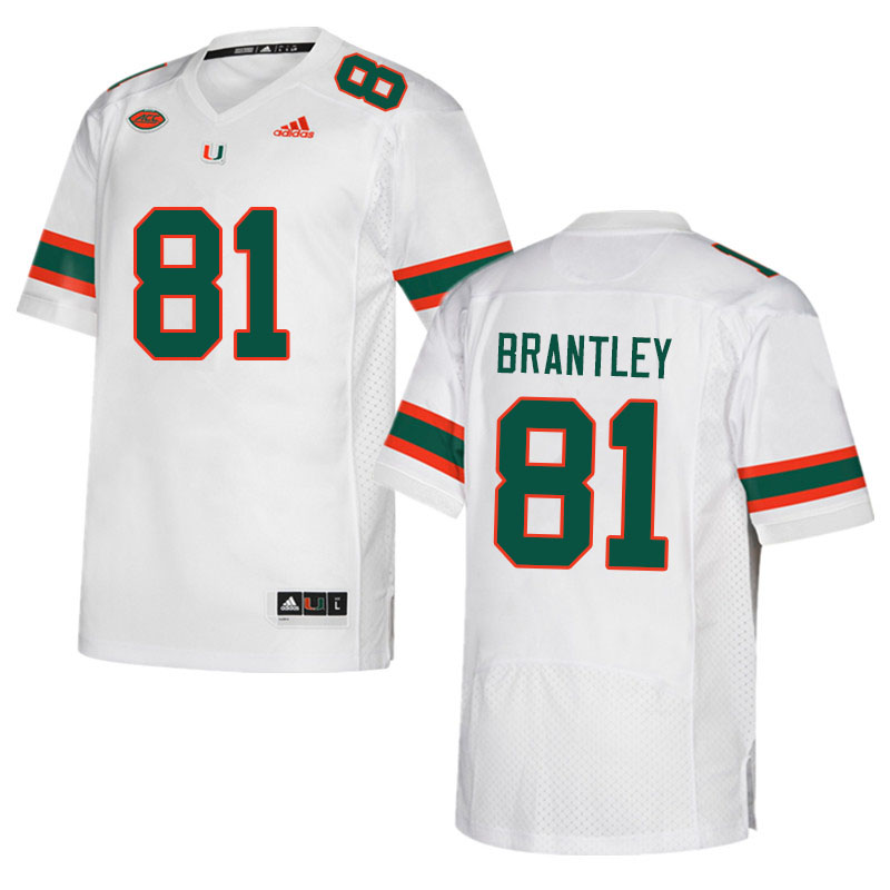 Men #81 Kahlil Brantley Miami Hurricanes College Football Jerseys Sale-White - Click Image to Close